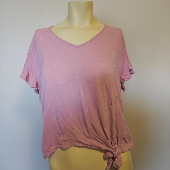 Ariat Tops - Ariat Womens Pink Floral Tie Front V-Neck Flutter Sleeve Western Top Small